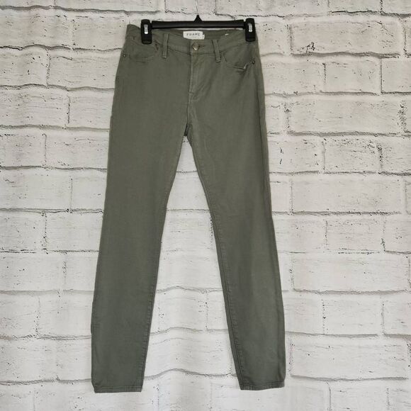 Frame Denim Le High Skinny Olive Green Pants Womens 25 Stretch Mid Rise - Picture 1 of 10
